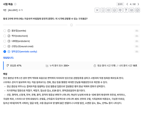 국시·KMLE·임종평 모의고사 풀이 화면